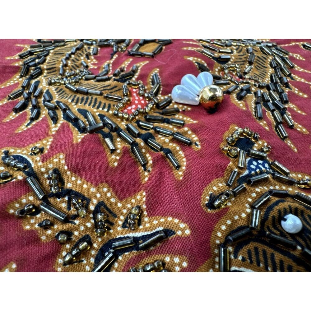 Vintage Beaded Vest Womens Tan Pearls Snap Adjustable Sleeveless Silky Boho 80s - Picture 8 of 12